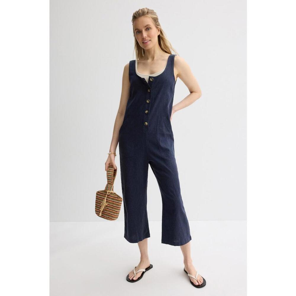 Marine Layer Blue Sydney Jumpsuit Size L with Stains